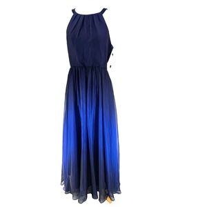 Betsy & Adam Ombre Halter Chiffon Gown‎ Dress Women's 14 Royal Formal Prom NEW